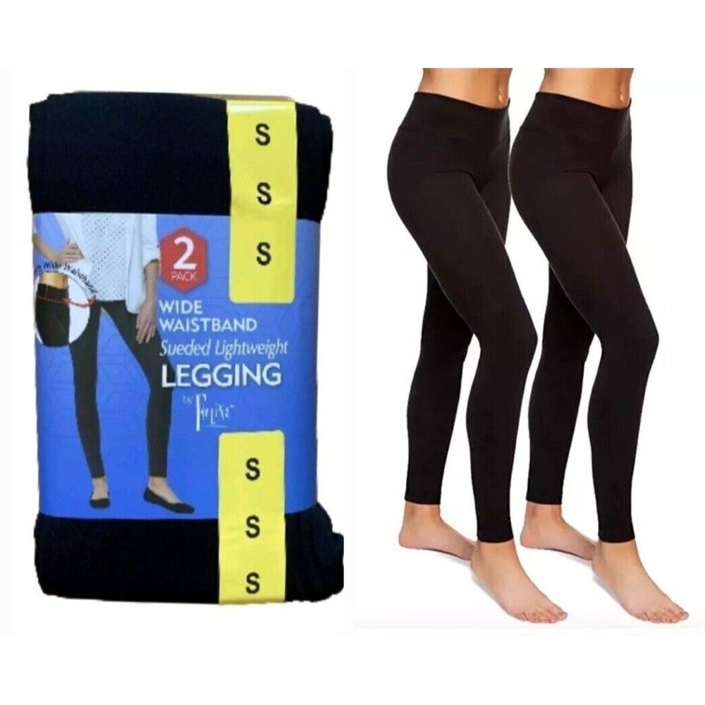 FELINA 2pk Wide Waistband Sueded Leggings Women's S (4-6) Lightweight Soft Black